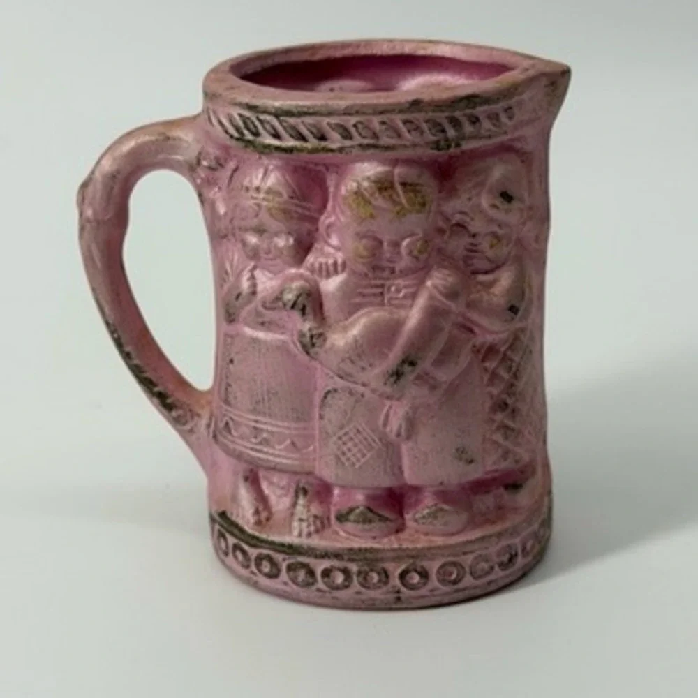 Vintage HOM Pink Ceramic Creamer Pitcher Decorative‎ Asian Folk Art Kids Goose
